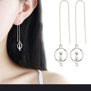 💟 Sterling Silver Kitty Swing Threader Earrings